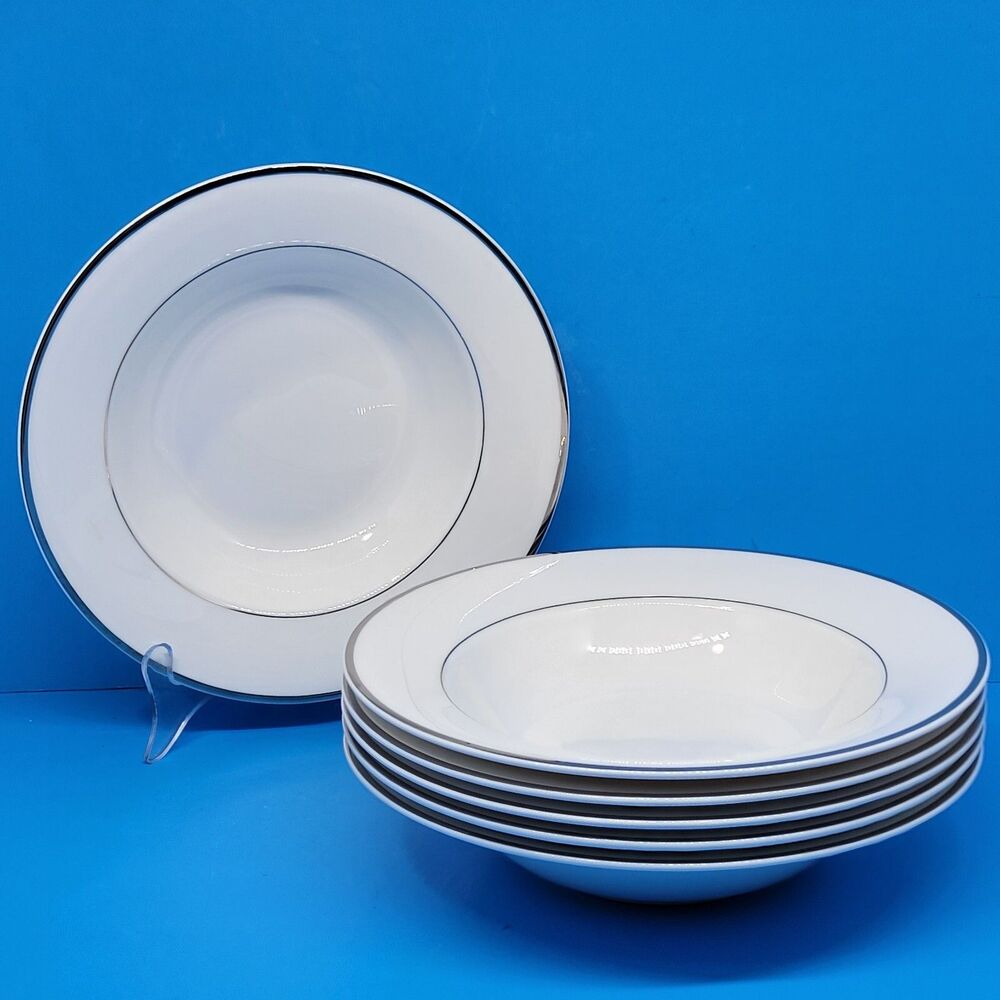 Mikasa Cameo Platinum Set Of 6 Vintage 8 3/4" Rimmed Soup Cereal Bowls VGC